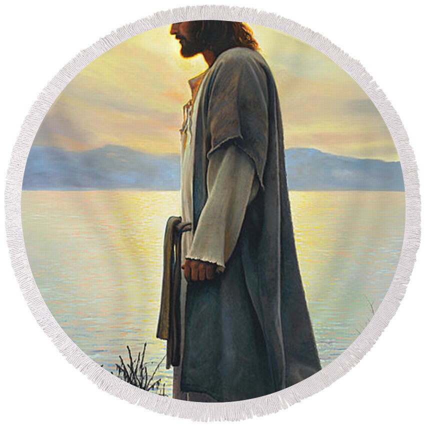 Jesus Round Beach Towel featuring the painting Walk with Me by Greg Olsen
