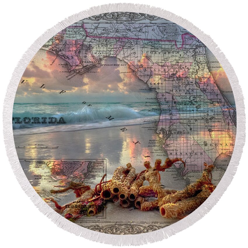 Atlantic Round Beach Towel featuring the photograph Washed up on Shore #1 by Debra and Dave Vanderlaan