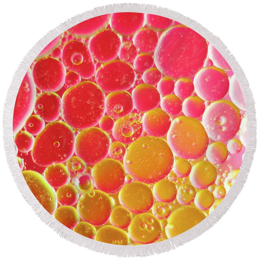 Water Round Beach Towel featuring the photograph Water and oil Bubbles by Andy Myatt