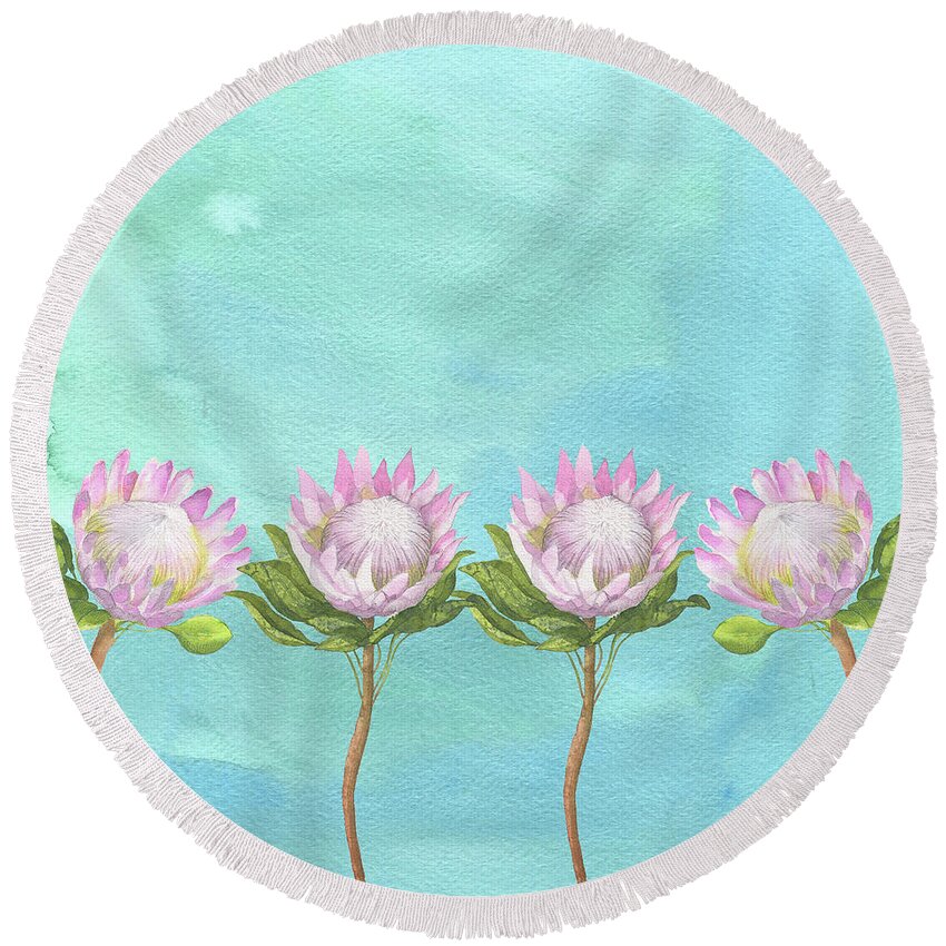 Lotus Round Beach Towel featuring the painting Water Lily #1 by Maria Heyens