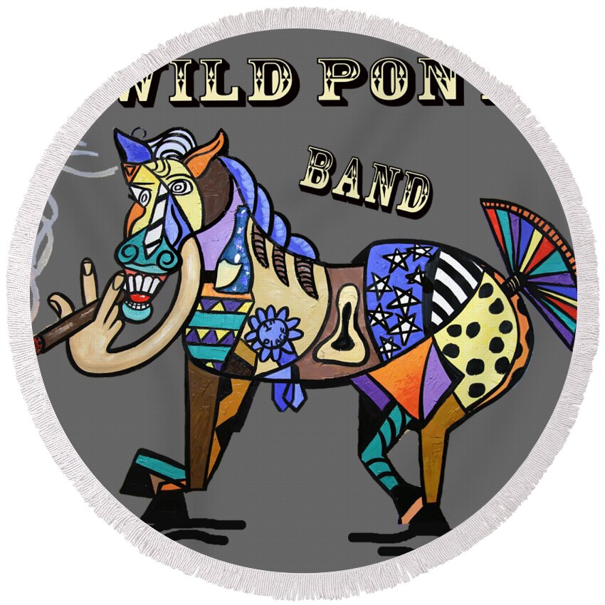 Wild Pony T-shirt Round Beach Towel featuring the painting Wild Pony by Anthony Falbo