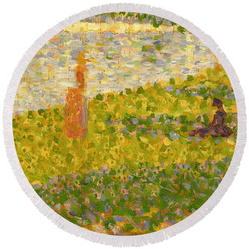 Seuarat Round Beach Towel featuring the painting Women on the River Bank by Georges Pierre Seurat