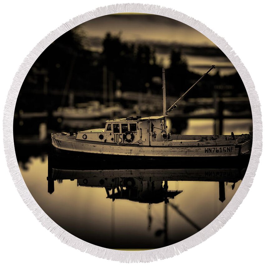 Wooden Boat Round Beach Towel featuring the photograph Wooden Boat #1 by Thomas Ashcraft
