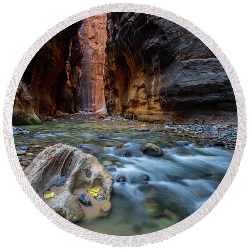 Utah Round Beach Towel featuring the photograph Zion Narrows by Wesley Aston