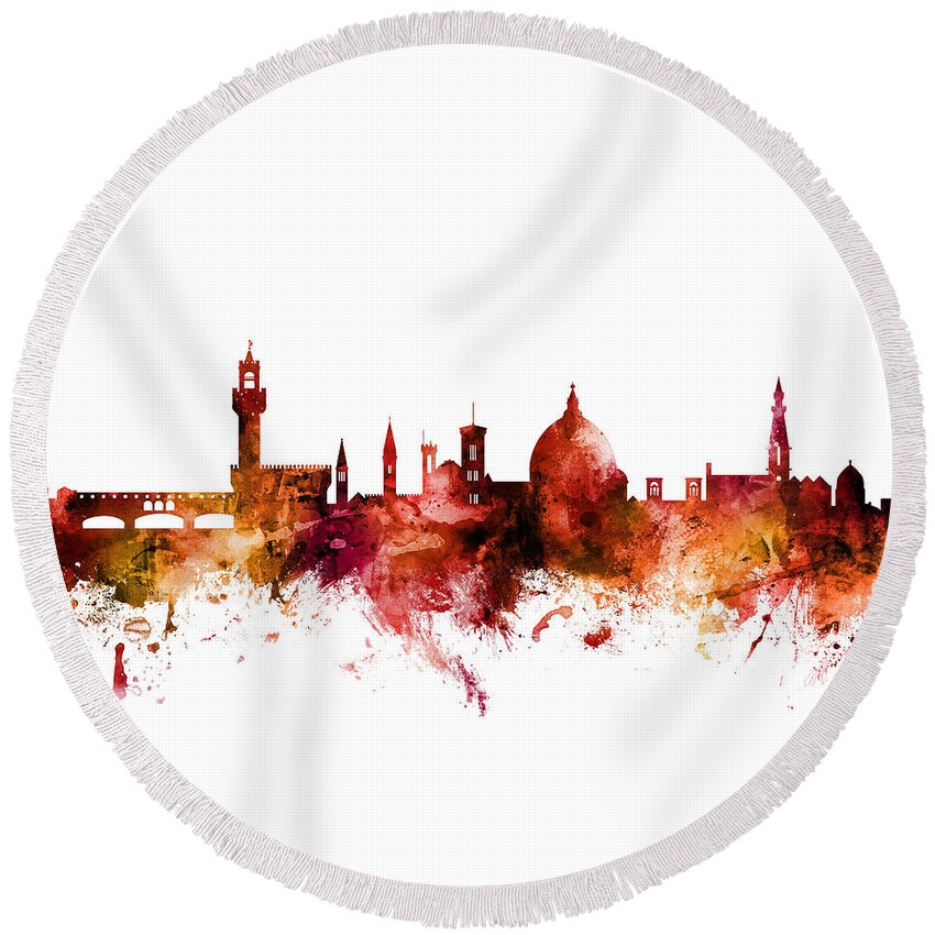 Florence Round Beach Towel featuring the digital art Florence Italy Skyline by Michael Tompsett
