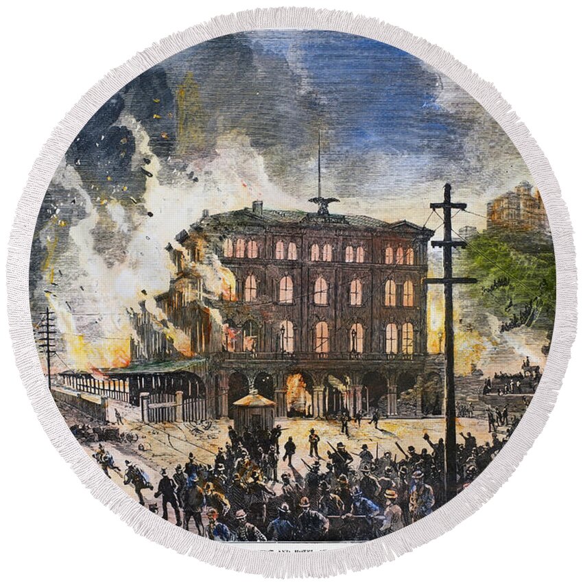 1877 Round Beach Towel featuring the photograph Great Railroad Strike, 1877 #10 by Granger