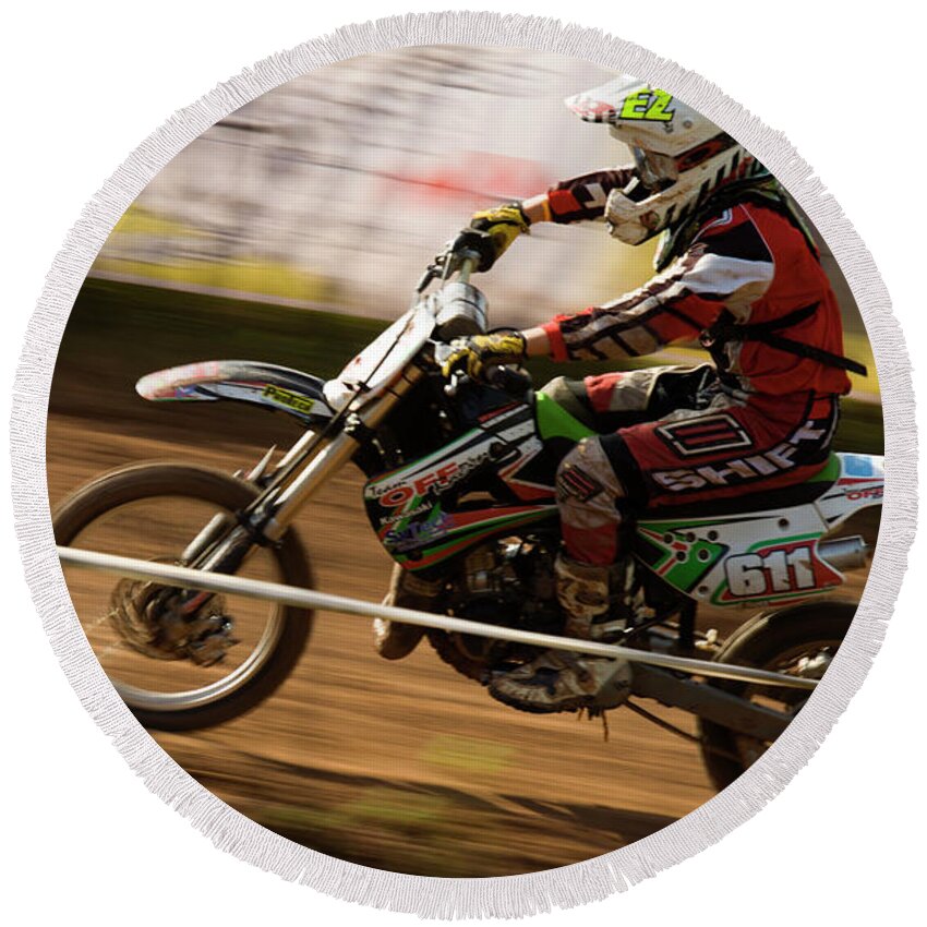 Bike Round Beach Towel featuring the photograph Motocross #10 by Ang El