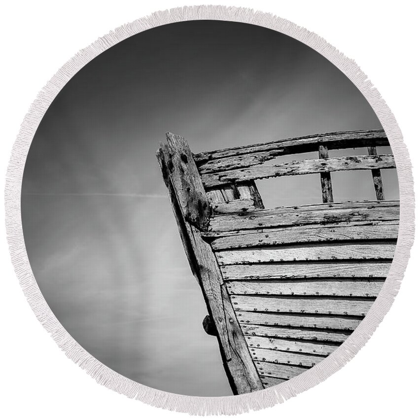 Vintage Round Beach Towel featuring the photograph Shipwrecked BW by Rick Deacon