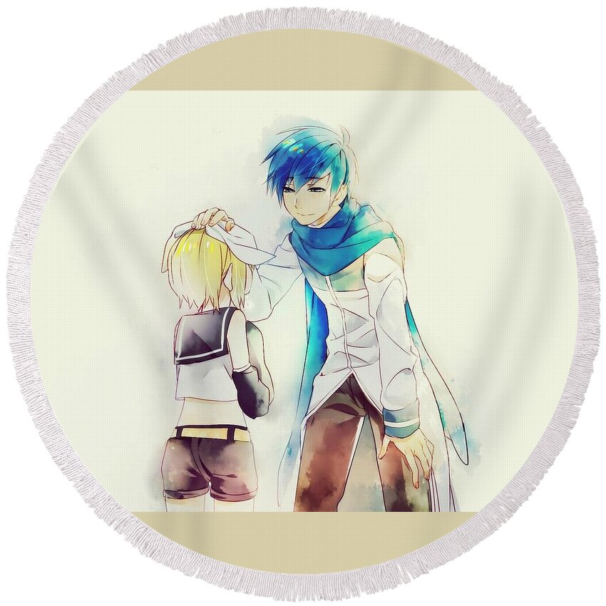 Vocaloid Round Beach Towel featuring the digital art Vocaloid #102 by Super Lovely