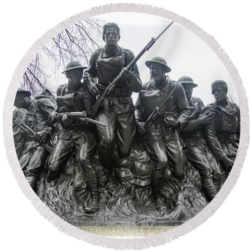 Nyc Round Beach Towel featuring the photograph 107th Infantry Memorial Central Park NY by Chuck Kuhn