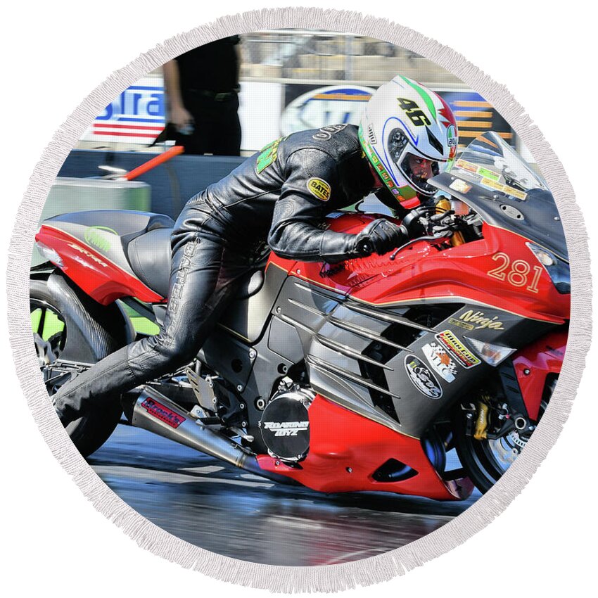 Motorcycle Round Beach Towel featuring the photograph Mancup SGMP 2017 by JT #108 by Jack Norton