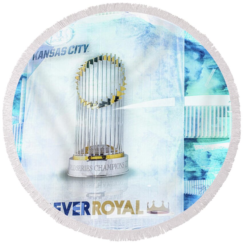 Kansas City Round Beach Towel featuring the photograph 10922 World Series Trophy by Pamela Williams