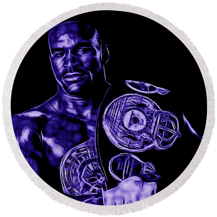 Evander Holyfield Round Beach Towel featuring the mixed media Evander Holyfield Collection #11 by Marvin Blaine