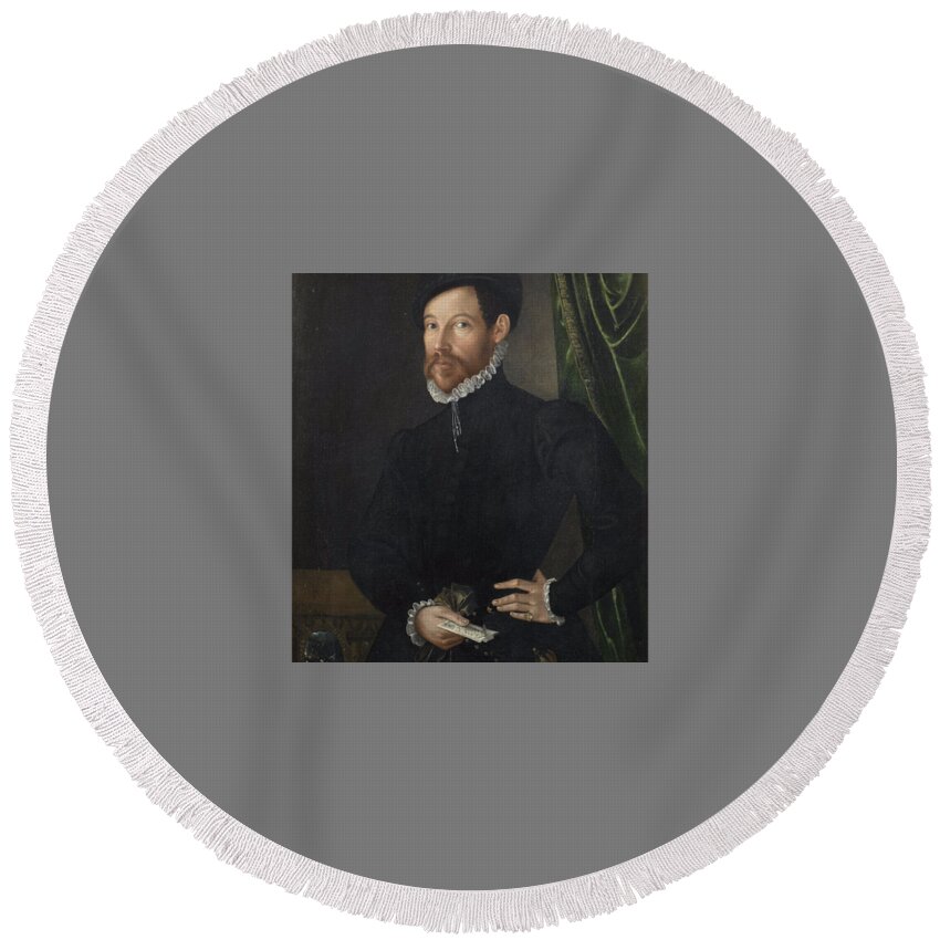 North Italian School Late 16th Century Portrait Of A Gentleman Round Beach Towel featuring the painting Portrait of a gentleman by MotionAge Designs