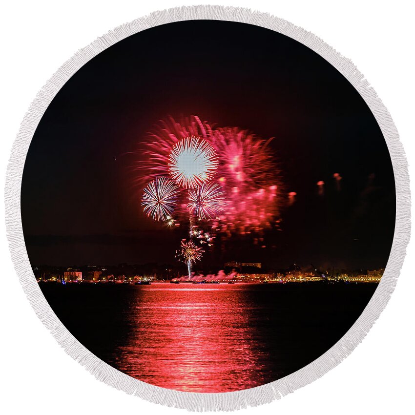 Anniversary Round Beach Towel featuring the photograph Fireworks #12 by SAURAVphoto Online Store