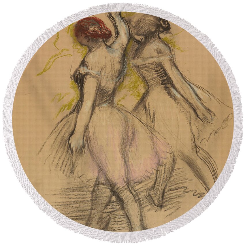 Degas Round Beach Towel featuring the drawing Two Dancers by Edgar Degas