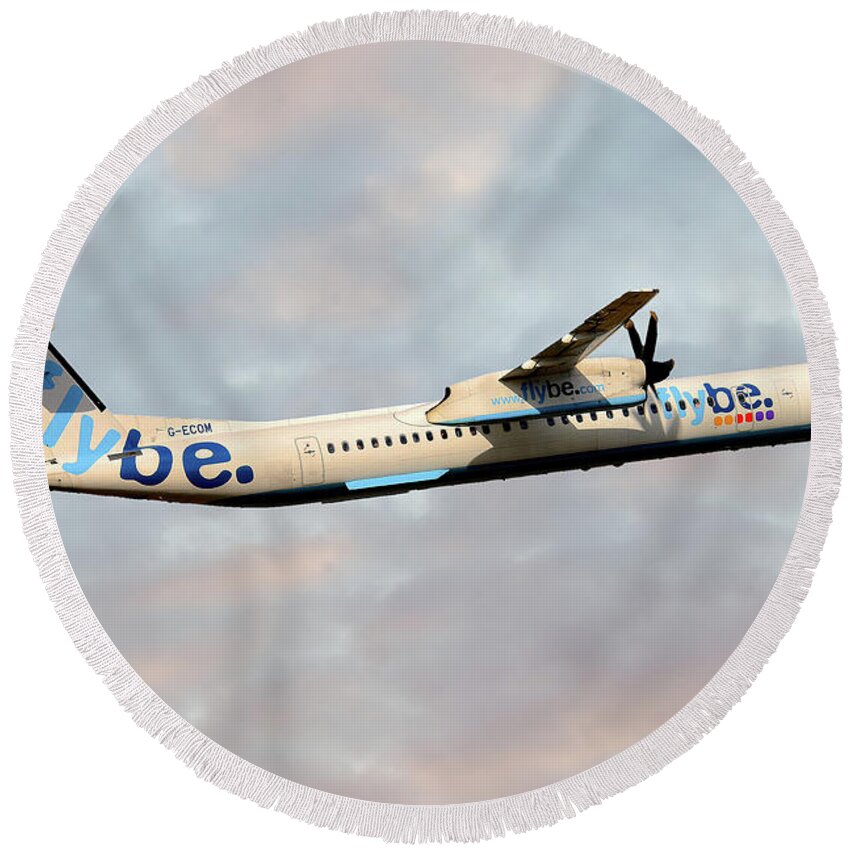 Flybe Round Beach Towel featuring the photograph Flybe Bombardier Dash 8 Q400 #13 by Smart Aviation