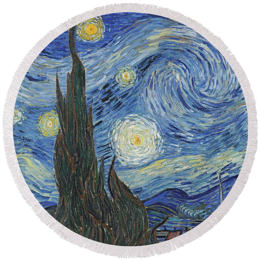 Starry Night Round Beach Towel featuring the painting The Starry Night by Vincent Van Gogh