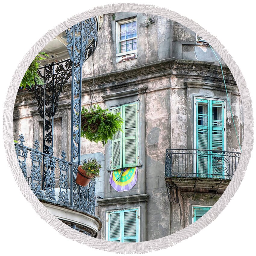 French Round Beach Towel featuring the photograph 1358 French Quarter Balconies by Steve Sturgill