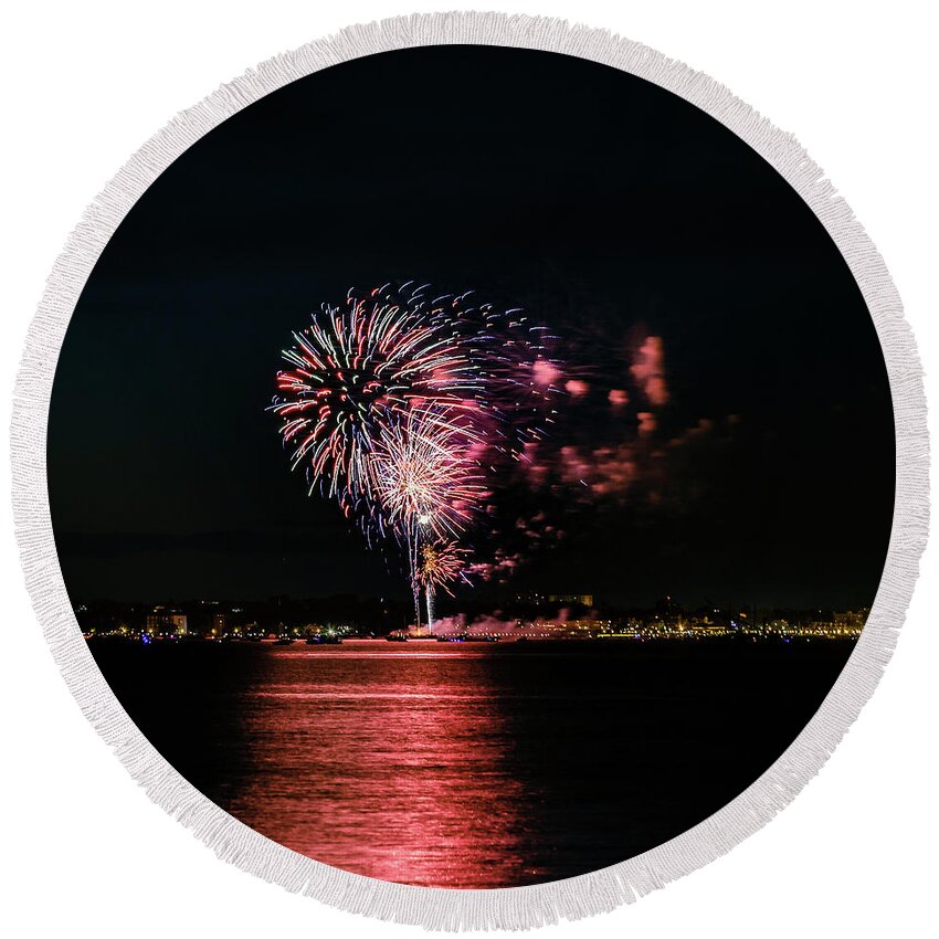 Anniversary Round Beach Towel featuring the photograph Fireworks #14 by SAURAVphoto Online Store
