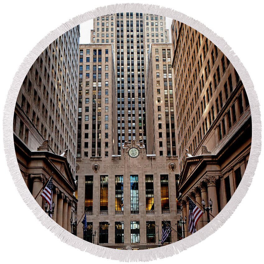 Chicago Round Beach Towel featuring the photograph 1440 Board of Trade by Steve Sturgill