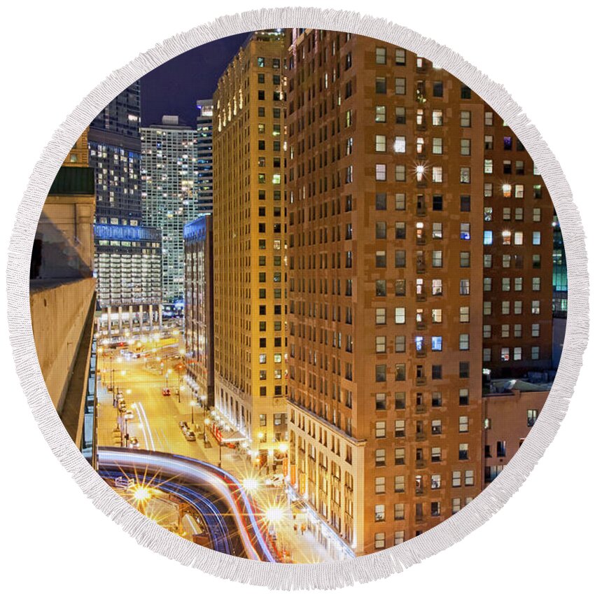 Chicago Round Beach Towel featuring the photograph 1444 Wabash View by Steve Sturgill