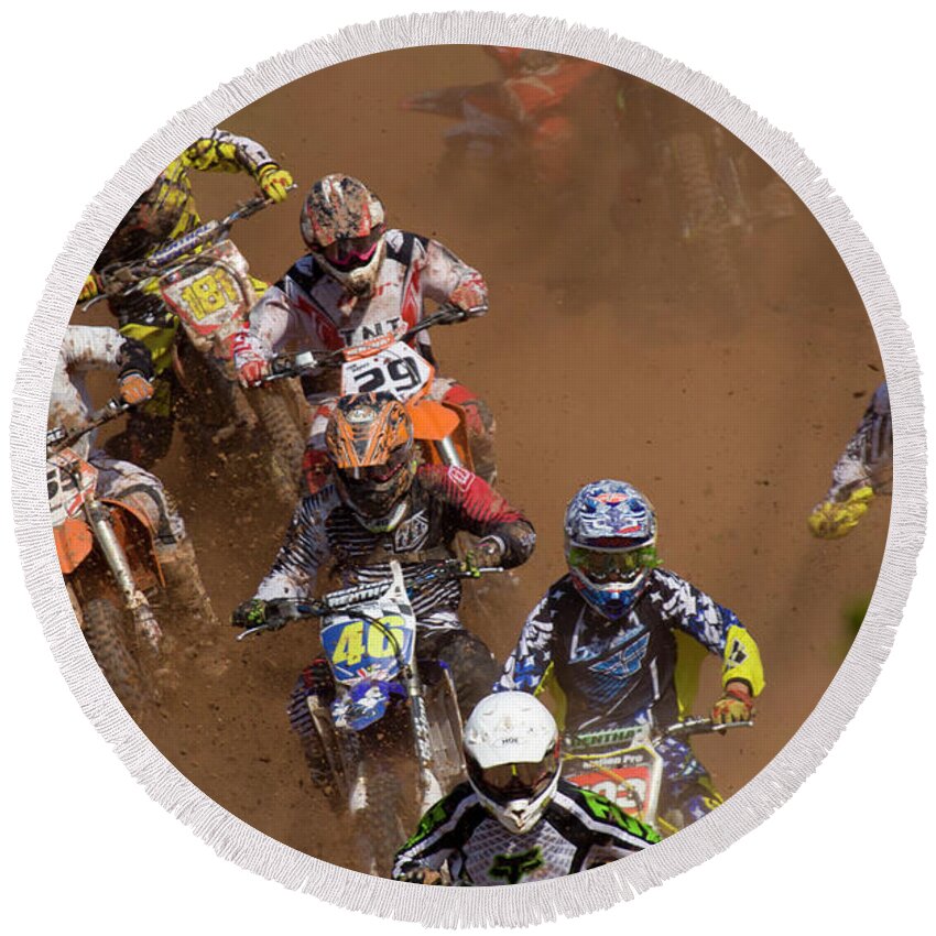 Bike Round Beach Towel featuring the photograph Motocross #15 by Ang El