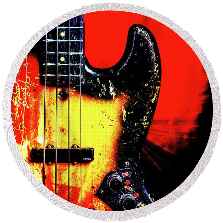 Fender Jazz Bass Round Beach Towel featuring the photograph 15.1834 011.1834c Jazz Bass 1969 Old 69 #151834 by M K Miller