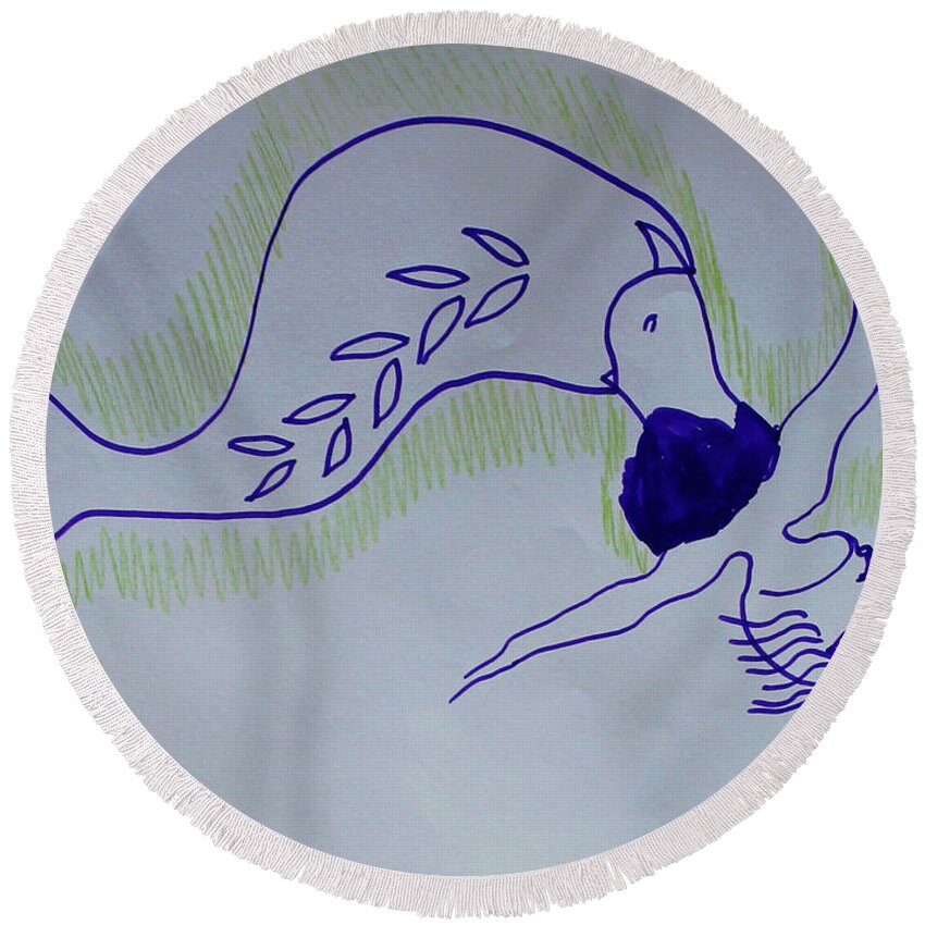 Jesus Round Beach Towel featuring the painting Mermaid #17 by Gloria Ssali