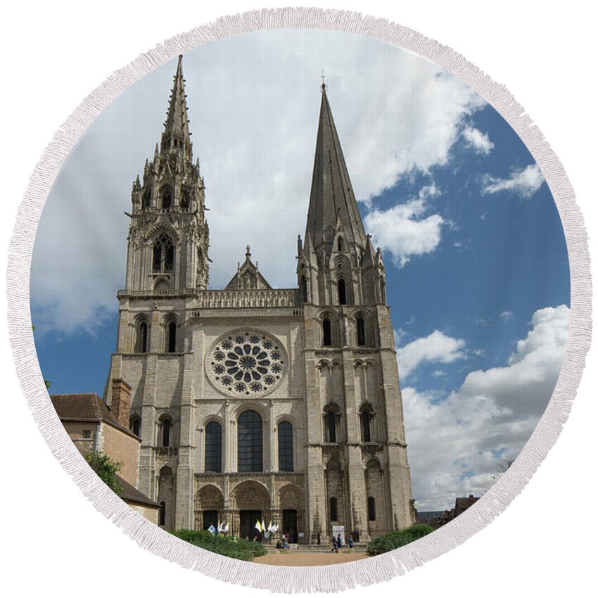 Architecture Round Beach Towel featuring the digital art Notre Dame de Chartes Cathedral #17 by Carol Ailles