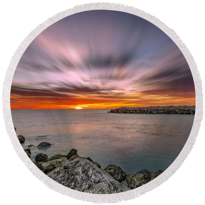 Naples Round Beach Towel featuring the photograph Sunst over the Ocean #17 by Peter Lakomy