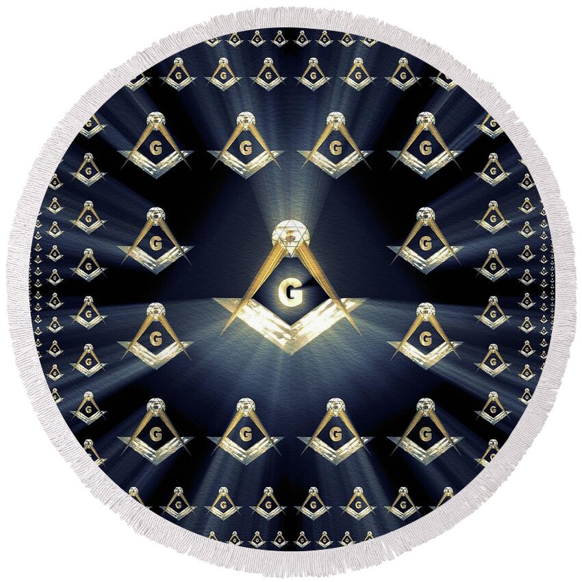 Freemason Round Beach Towel featuring the painting Freemason, Masonic, Symbols #18 by Esoterica Art Agency