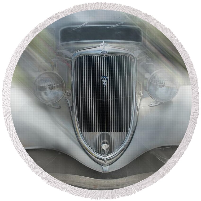 1934 Ford Coupe #automobile #automotive Car Show# Cars# Classic #classic Car #ford# Old #retro# Transportation #vintage #1934 Ford Coupe Round Beach Towel featuring the photograph 1934 Ford Coupe by Louis Ferreira