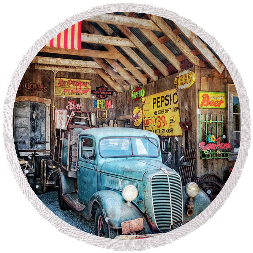 1930s Round Beach Towel featuring the photograph 1937 Ford Pickup Truck by Debra and Dave Vanderlaan