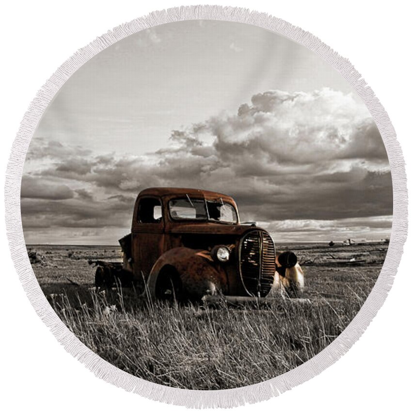 1938 Ford Round Beach Towel featuring the photograph Abandoned Ford Pickup by Steve McKinzie