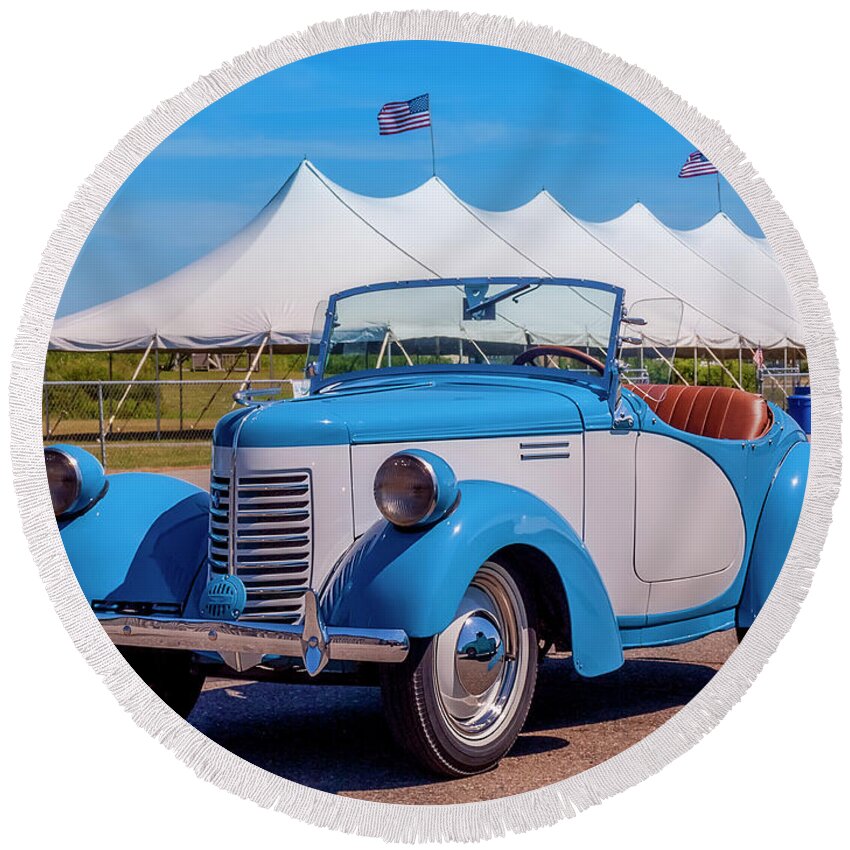 Antiue Round Beach Towel featuring the photograph 1939 Bantam Roadster by Ken Morris