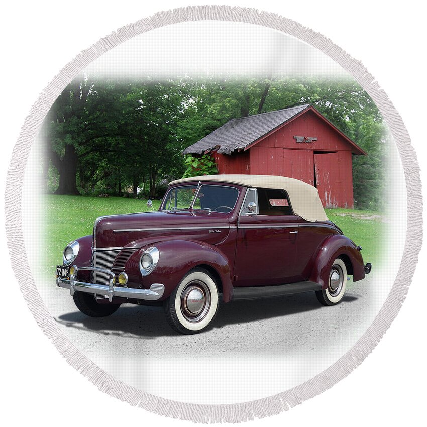 1940 Round Beach Towel featuring the photograph 1940 Ford Deluxe Convertible by Ron Long