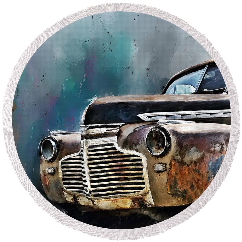 Chevy Round Beach Towel featuring the digital art 1941 Chevy by Susan Kinney