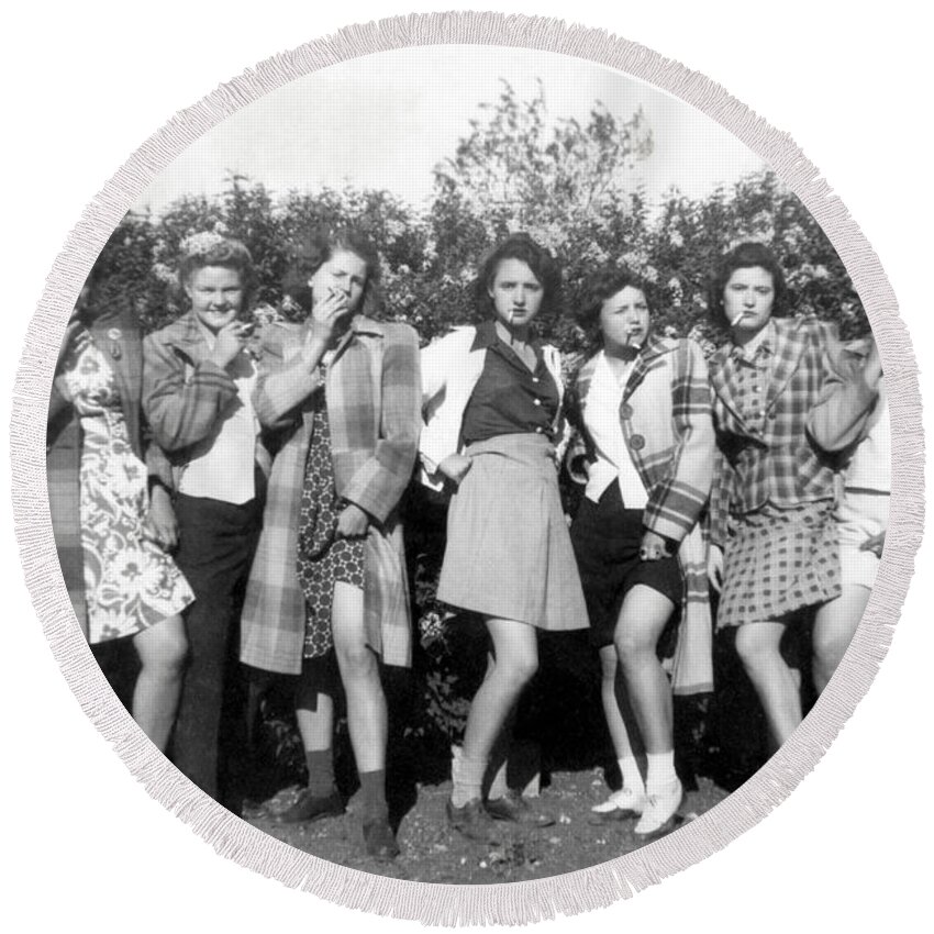 Vintage Women Round Beach Towel featuring the photograph 1942 American Bad Girls by Historic Image