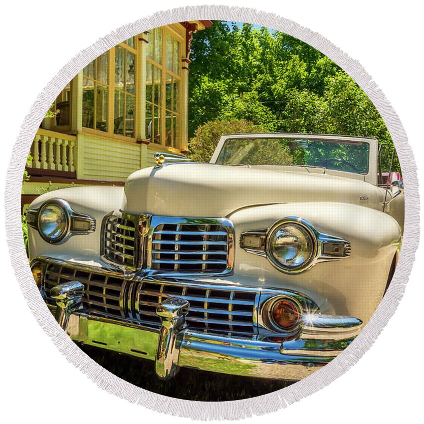 2016 Round Beach Towel featuring the photograph 1948 Lincoln convertible by Ken Morris