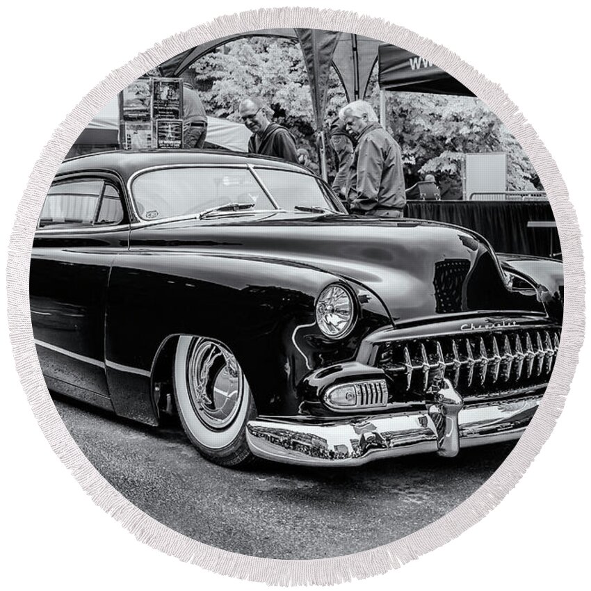 2016 Round Beach Towel featuring the photograph 1951 Chevy kustomized by Ken Morris
