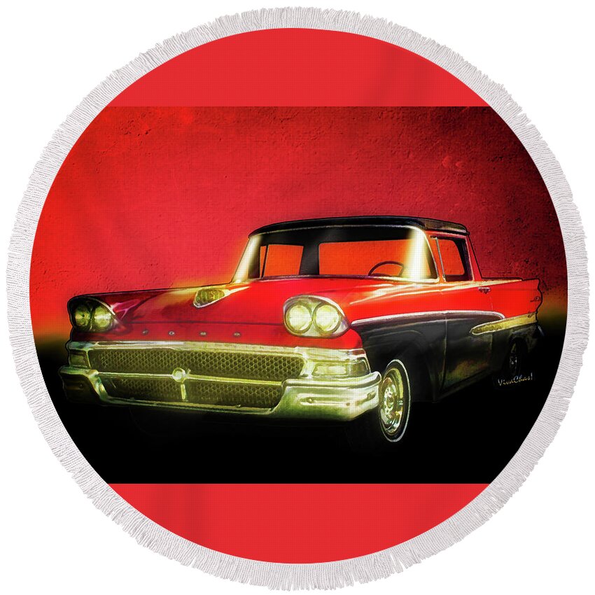 1958 Ford Ranchero 1st Generation Round Beach Towel featuring the photograph 1958 Ford Ranchero 1st Generation by Chas Sinklier