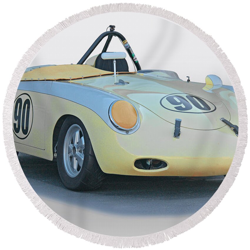 Auto Round Beach Towel featuring the photograph 1961 Porsche 356 'Race Prepped' Roadster by Dave Koontz