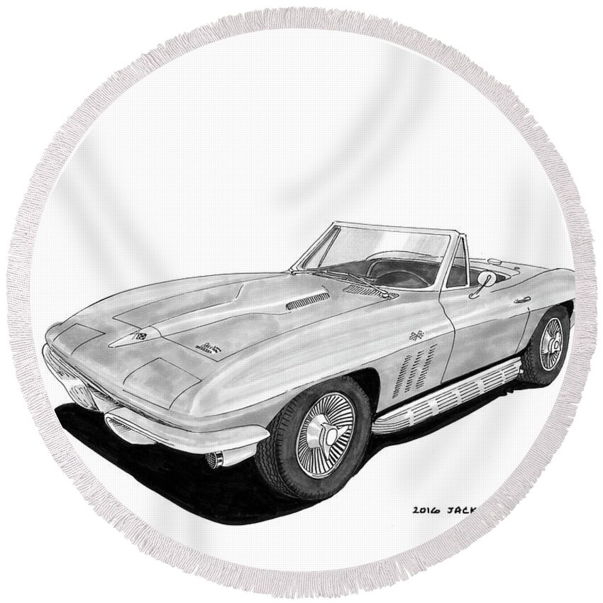 1964-65 Corvette Round Beach Towel featuring the painting Corvette Roadster by Jack Pumphrey