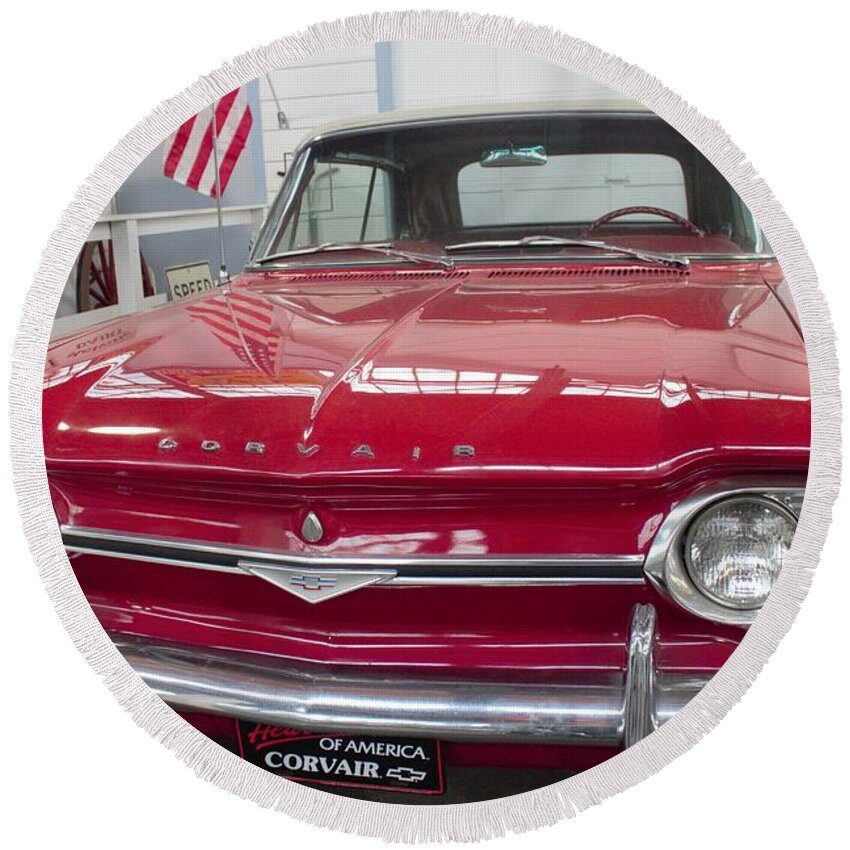 Sport Round Beach Towel featuring the photograph 1964 Chevy Corvair by Ali Baucom