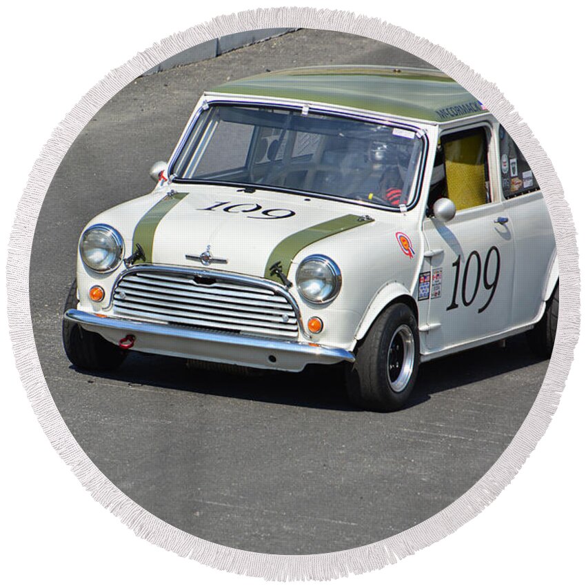 1966 Round Beach Towel featuring the photograph 1966 Morris Mini Cooper S by Mike Martin