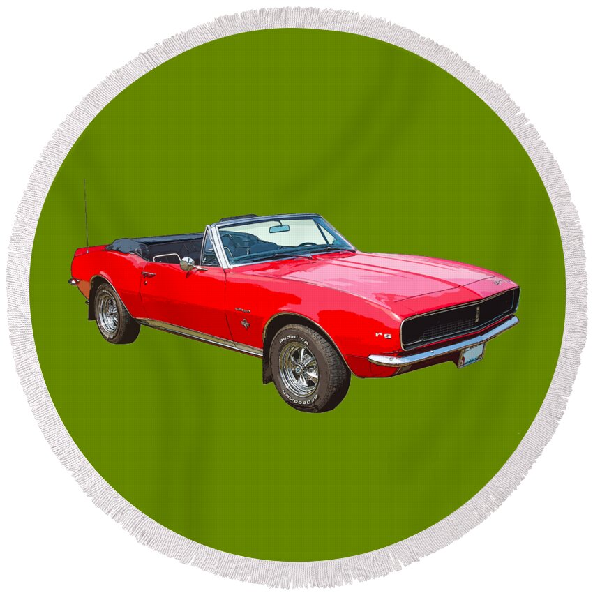 1967 Camaro Round Beach Towel featuring the photograph 1967 Convertible Red Camaro Muscle Car by Keith Webber Jr