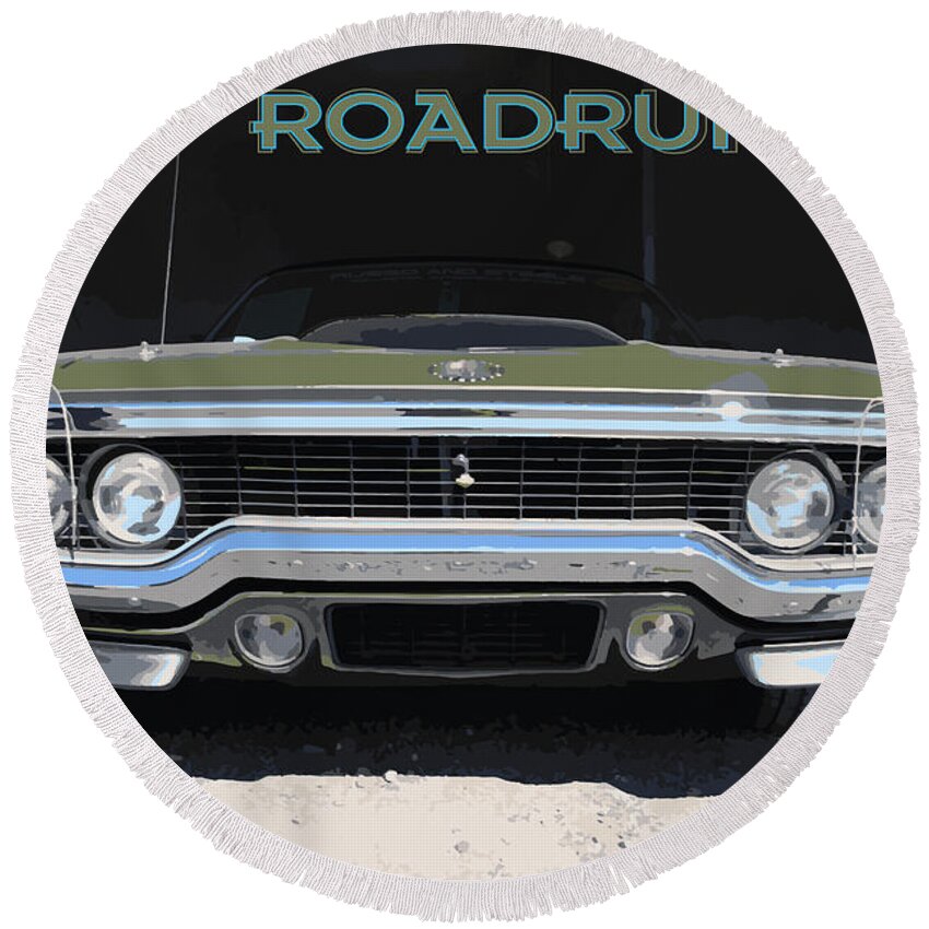 Plymouth Round Beach Towel featuring the drawing 1971 Roadrunner by Darrell Foster