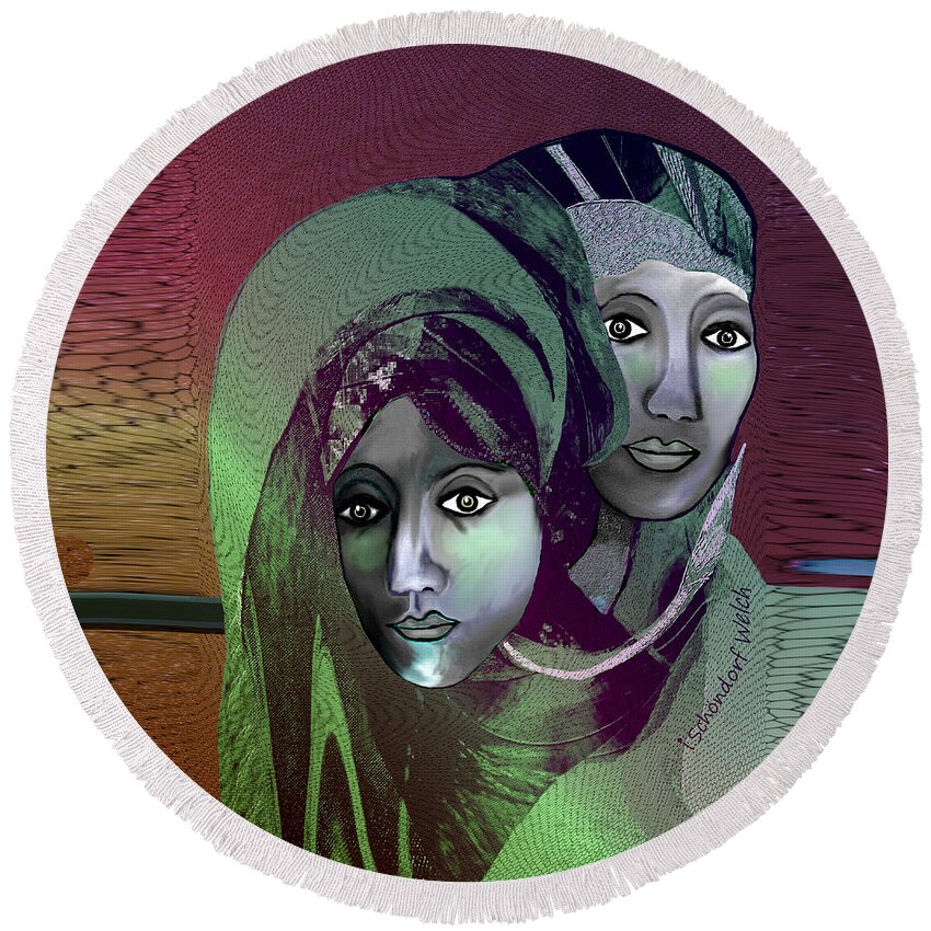 1972 - On A Gloomy Day 2917 Round Beach Towel featuring the digital art 1972 - 0n a Gloomy Day - 2017 by Irmgard Schoendorf Welch