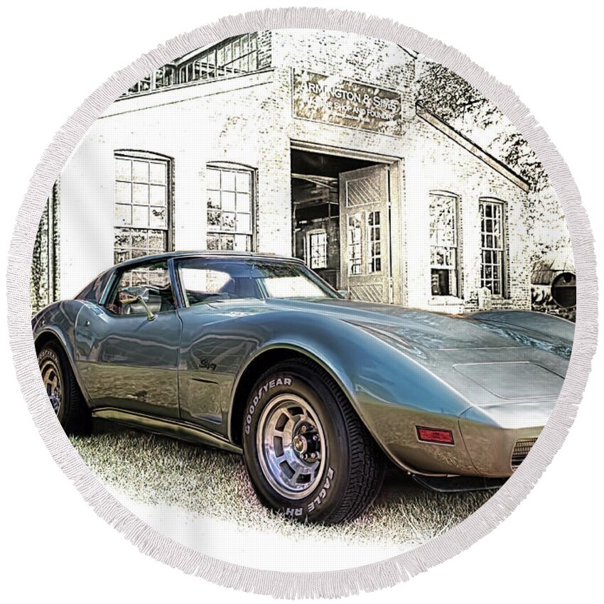 1976 Round Beach Towel featuring the photograph 1976 Corvette Stingray by Susan Rissi Tregoning